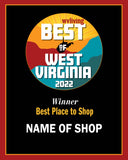 2022 Customized Best of West Virginia Award Plaque